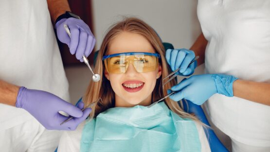 beautiful girl sitting dentist s office 1